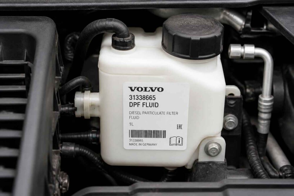 Zbiornik płynu DPF Volvo w komorze silnika